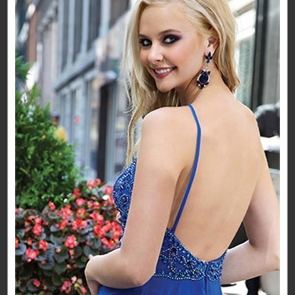 LIKE NEW Jovani Halter Backless Red Dress - Picture 5 of 5